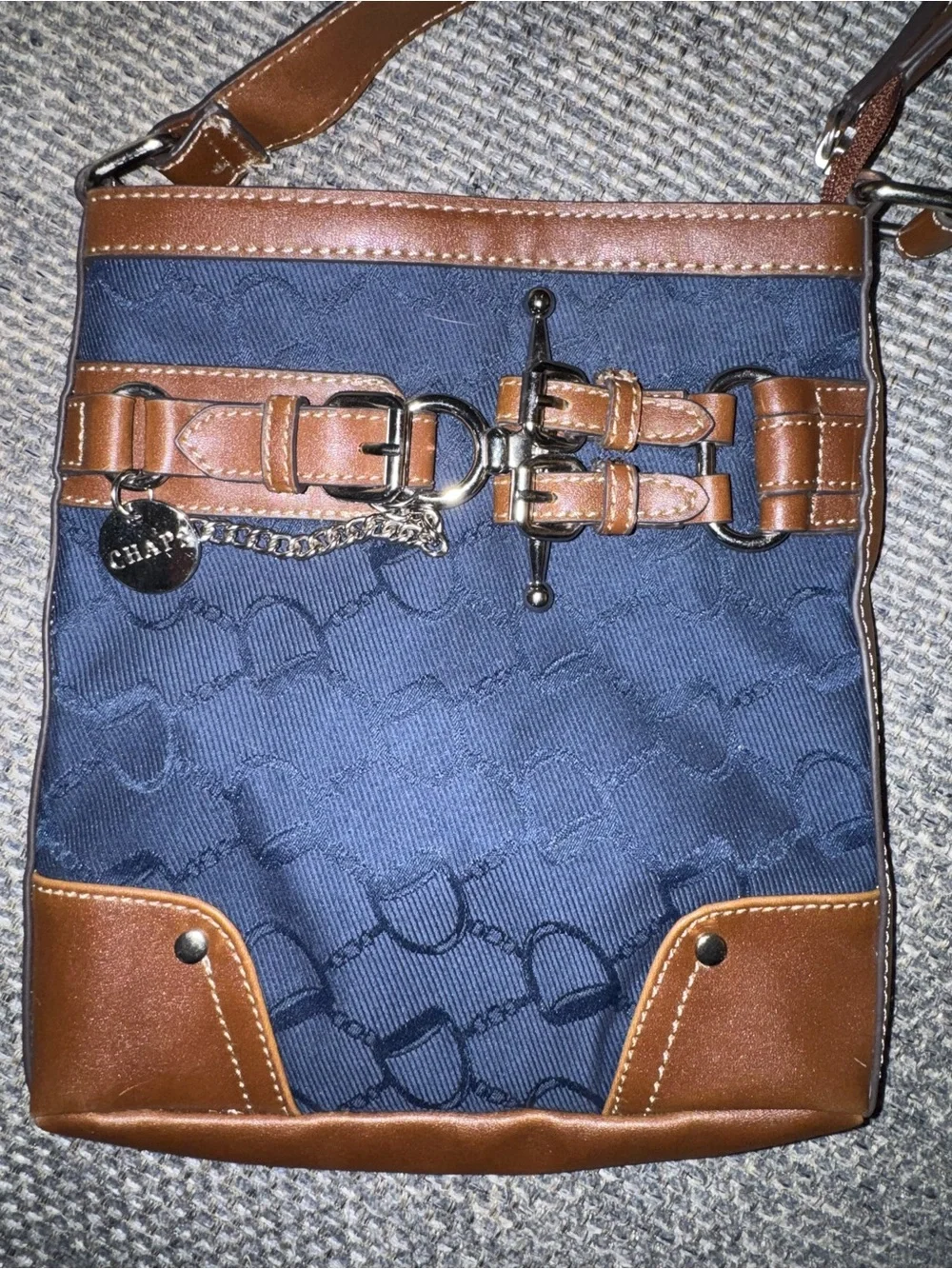 Chaps Navy and Brown Signature Crossbody Messenger Bag